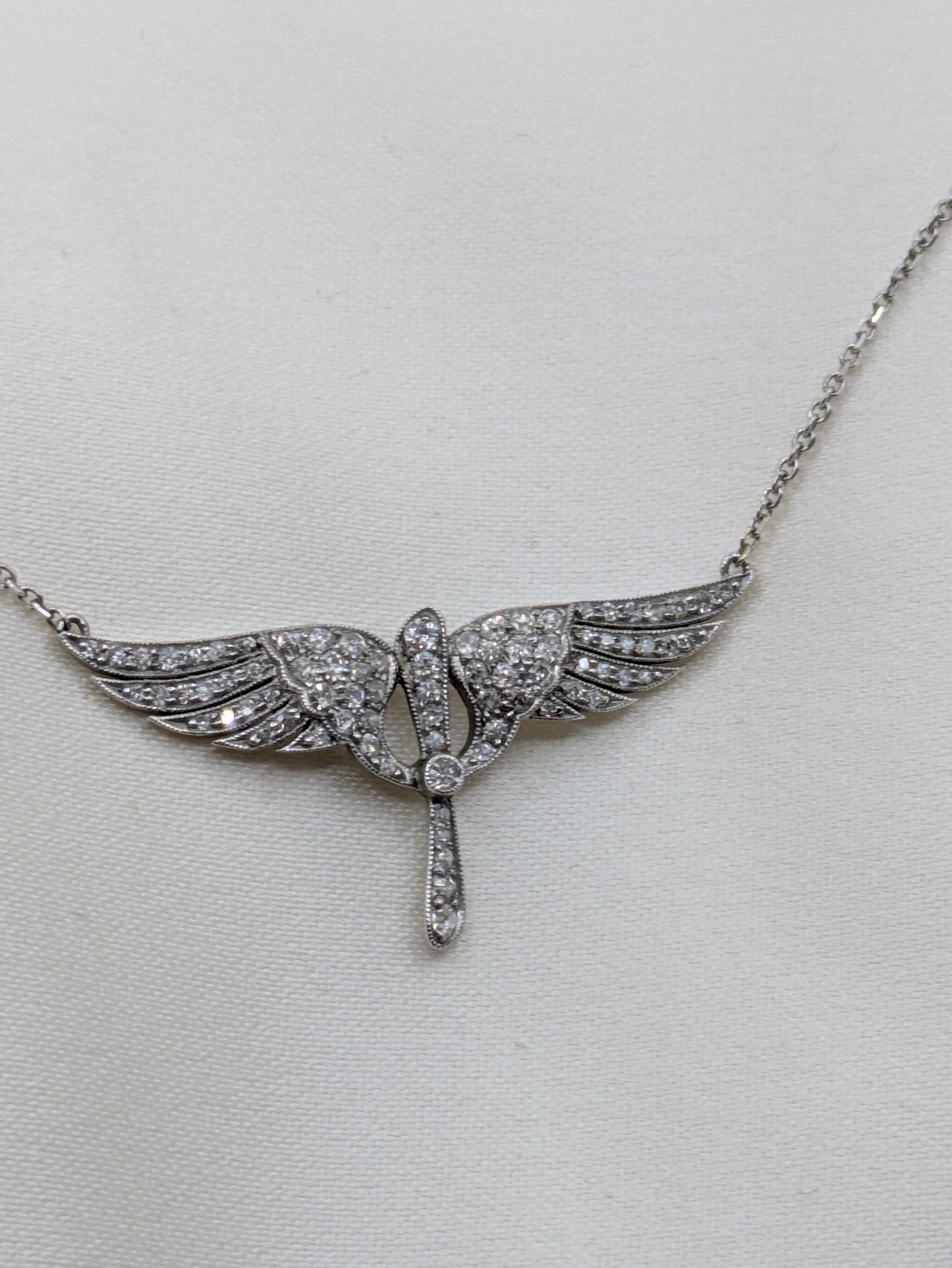 Platinum Diamond Propeller and Wings Necklace 14k chain