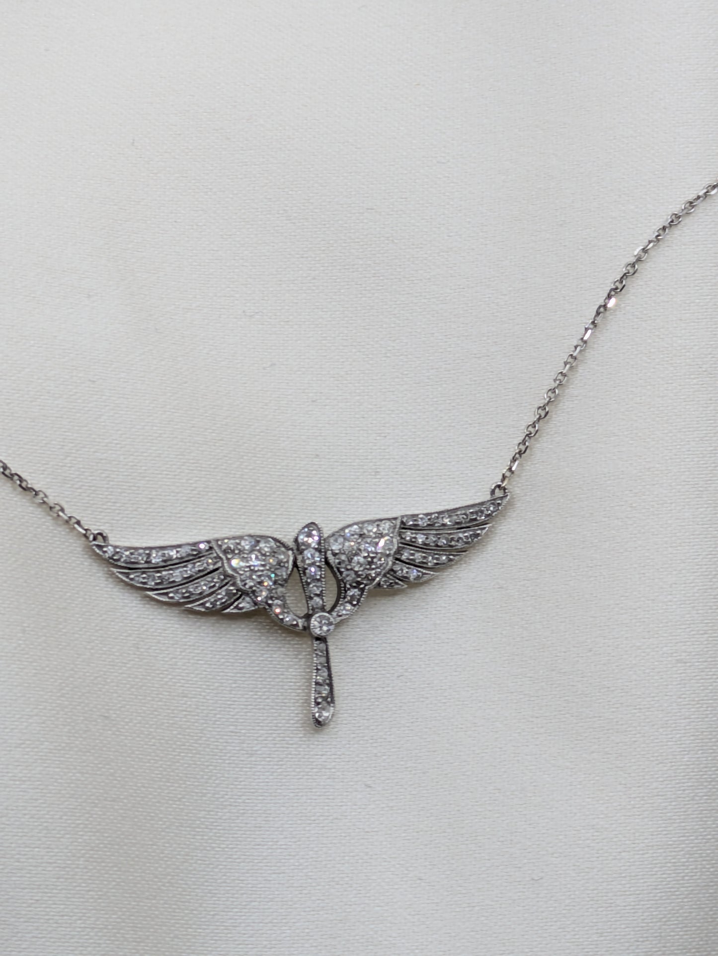 Platinum Diamond Propeller and Wings Necklace 14k chain