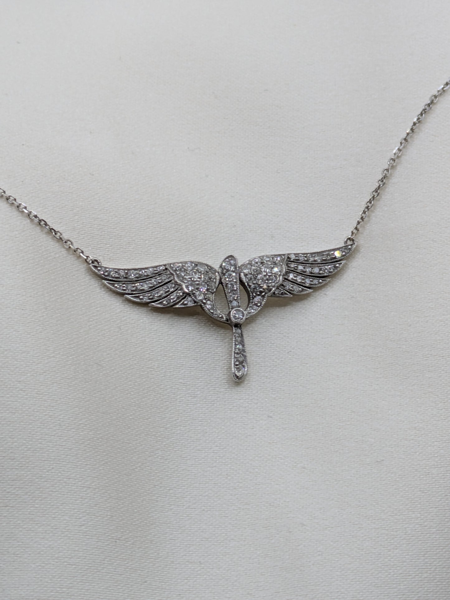 Platinum Diamond Propeller and Wings Necklace 14k chain