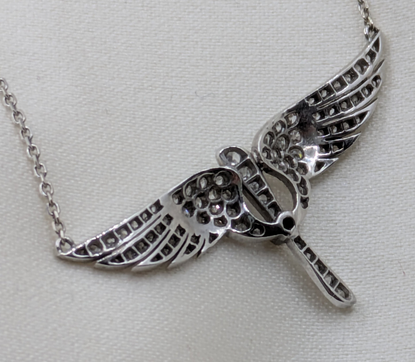 Platinum Diamond Propeller and Wings Necklace 14k chain