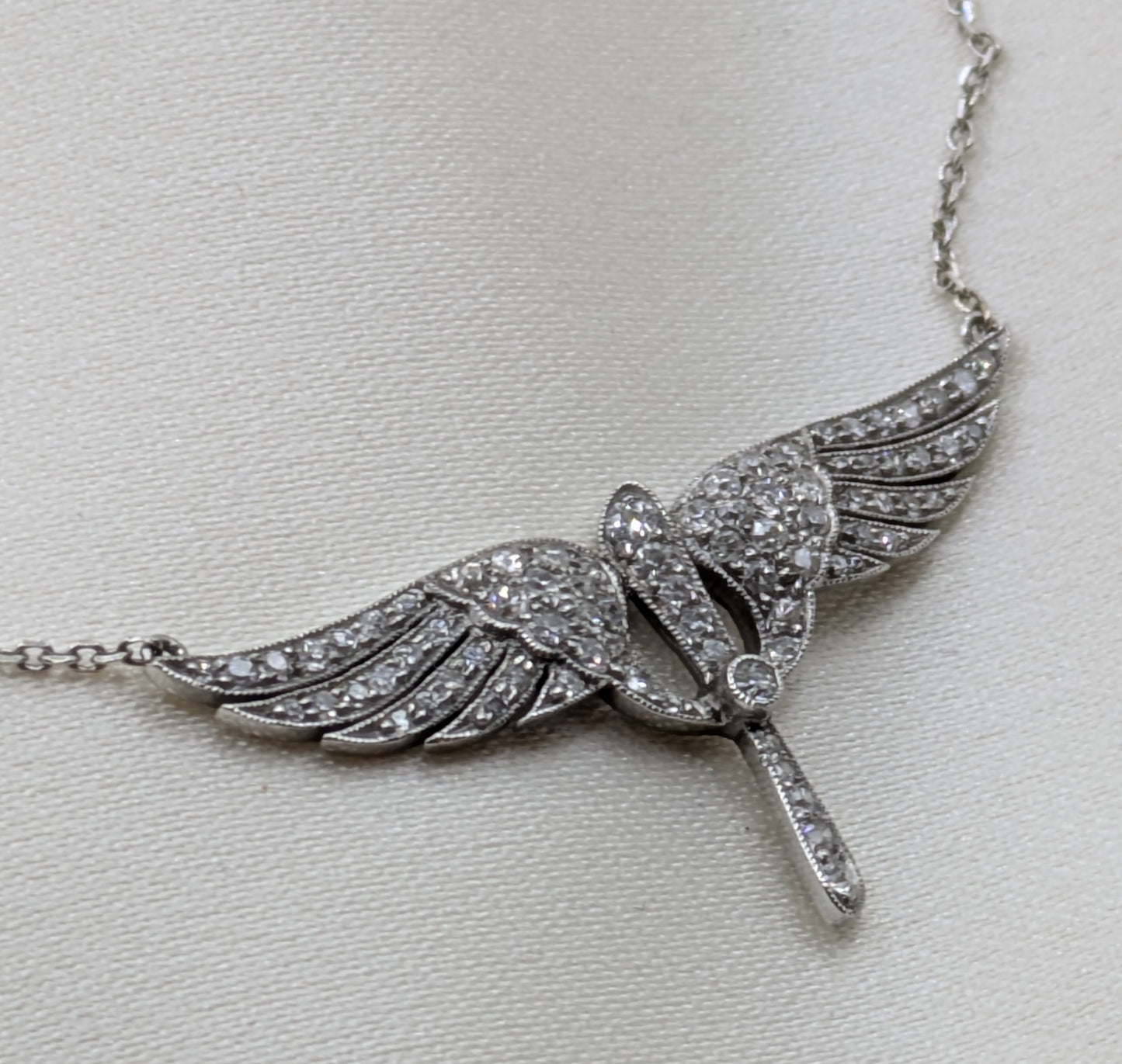 Platinum Diamond Propeller and Wings Necklace 14k chain