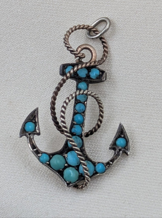 Victorian Silver Turquoise Anchor Pendant