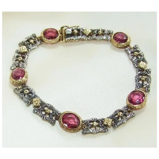 Unique Victorian Renaissance Revival Pink Sapphire Gold and Silver Bracelet Appraisal included