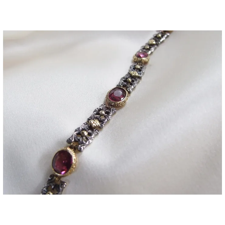 Unique Victorian Renaissance Revival Pink Sapphire Gold and Silver Bracelet Appraisal included