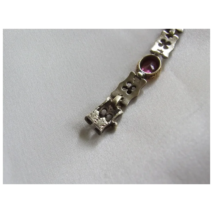 Unique Victorian Renaissance Revival Pink Sapphire Gold and Silver Bracelet Appraisal included