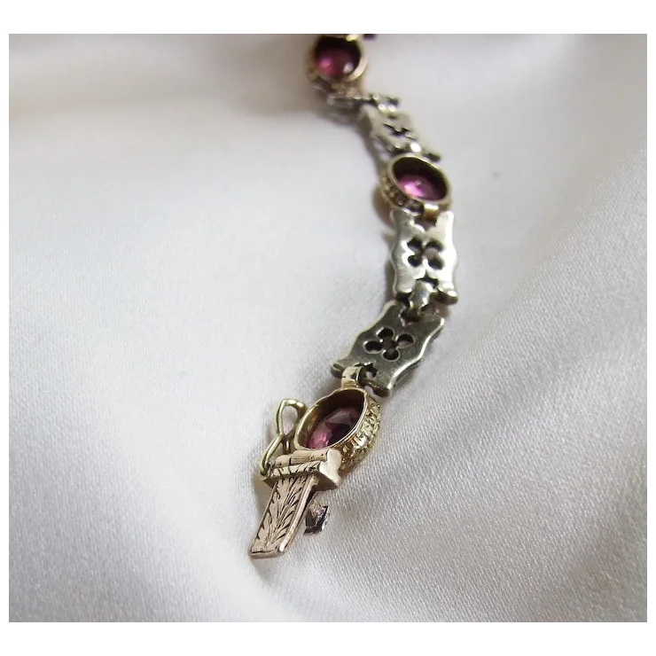 Unique Victorian Renaissance Revival Pink Sapphire Gold and Silver Bracelet Appraisal included