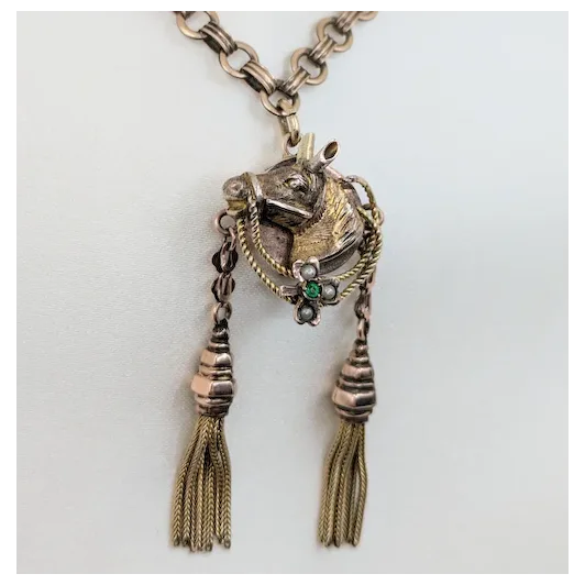 Victorian 10k Horse Head Pendant With 9k tassels