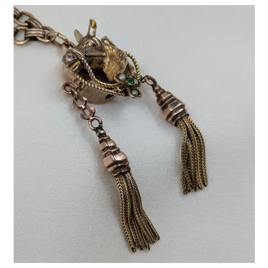 Victorian 10k Horse Head Pendant With 9k tassels