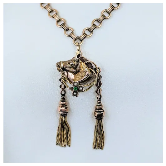 Victorian 10k Horse Head Pendant With 9k tassels