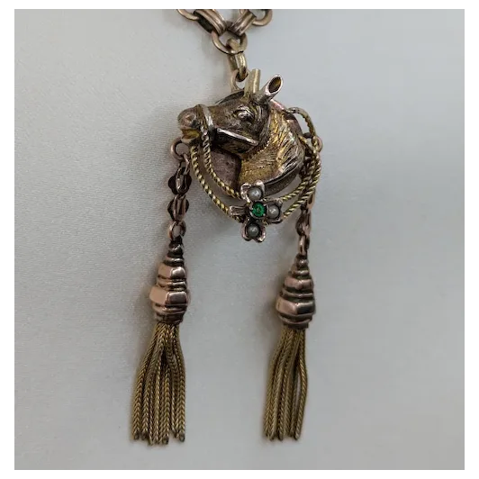 Victorian 10k Horse Head Pendant With 9k tassels