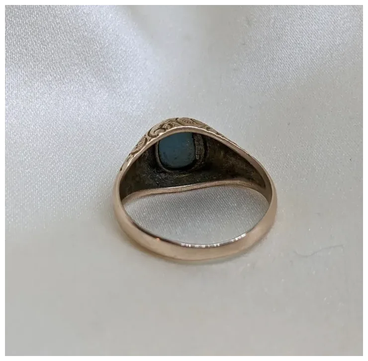 Victorian 12k Gold Turquoise Cabochon Ring Engraved!