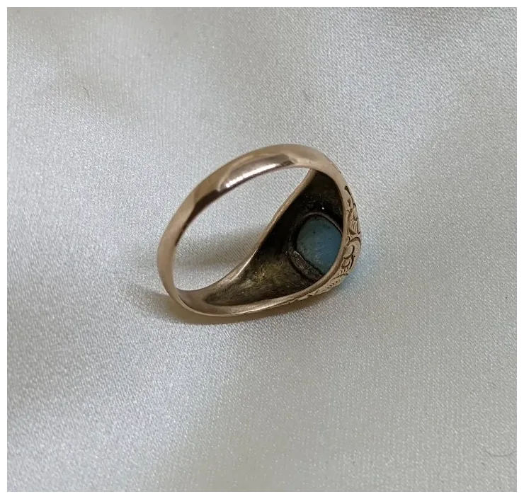 Victorian 12k Gold Turquoise Cabochon Ring Engraved!