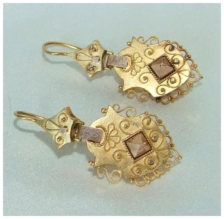 Victorian Etruscan Revival 14K Gold Earrings and Brooch in Excellent Condition!