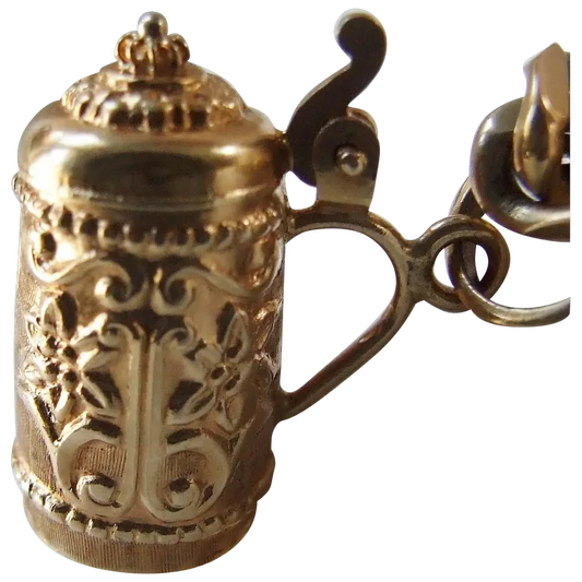 Vintage 18k Gold Beer Stein Charm, opens!