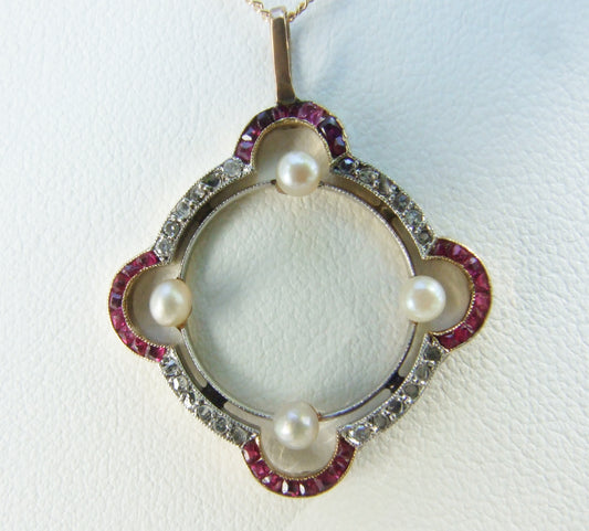 Antique Rose Diamond and Ruby Pendant