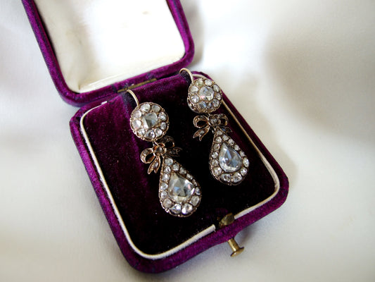 Incredible Large Georgian Rose Cut Diamond Earrings in Original Box!