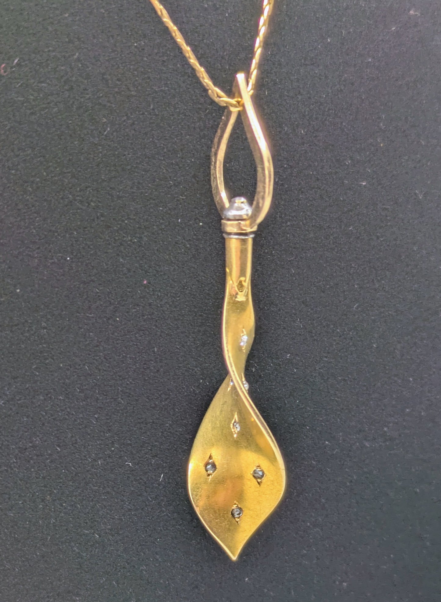Fabulous and unique 18k French hatpin conversion Pendant with diamonds set Ajoure