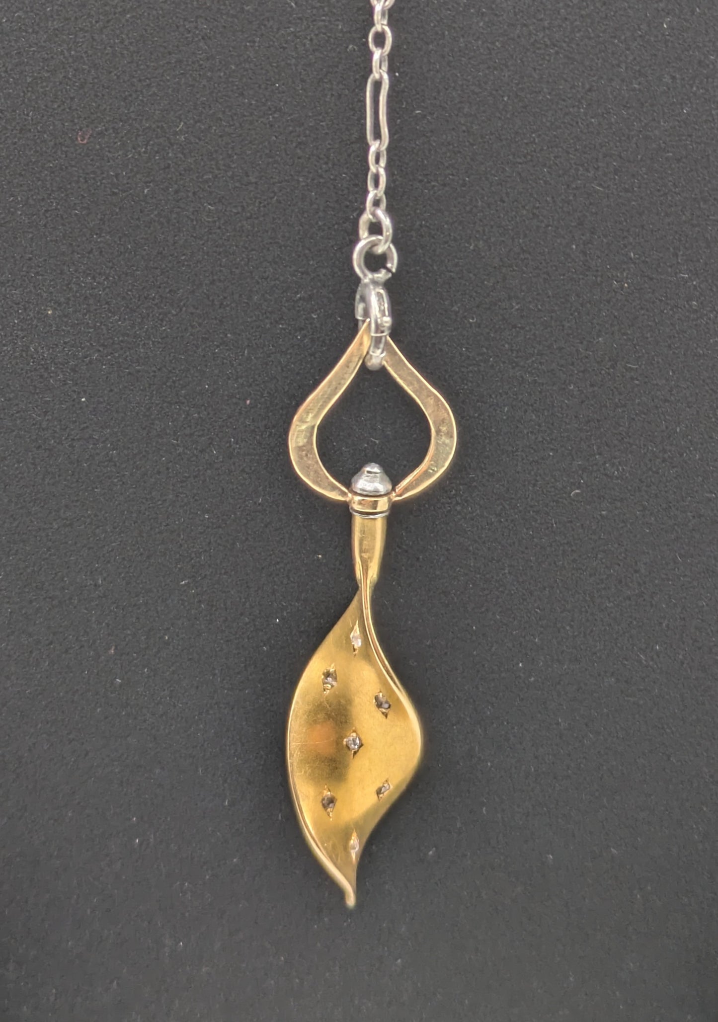 Fabulous and unique 18k French hatpin conversion Pendant with diamonds set Ajoure