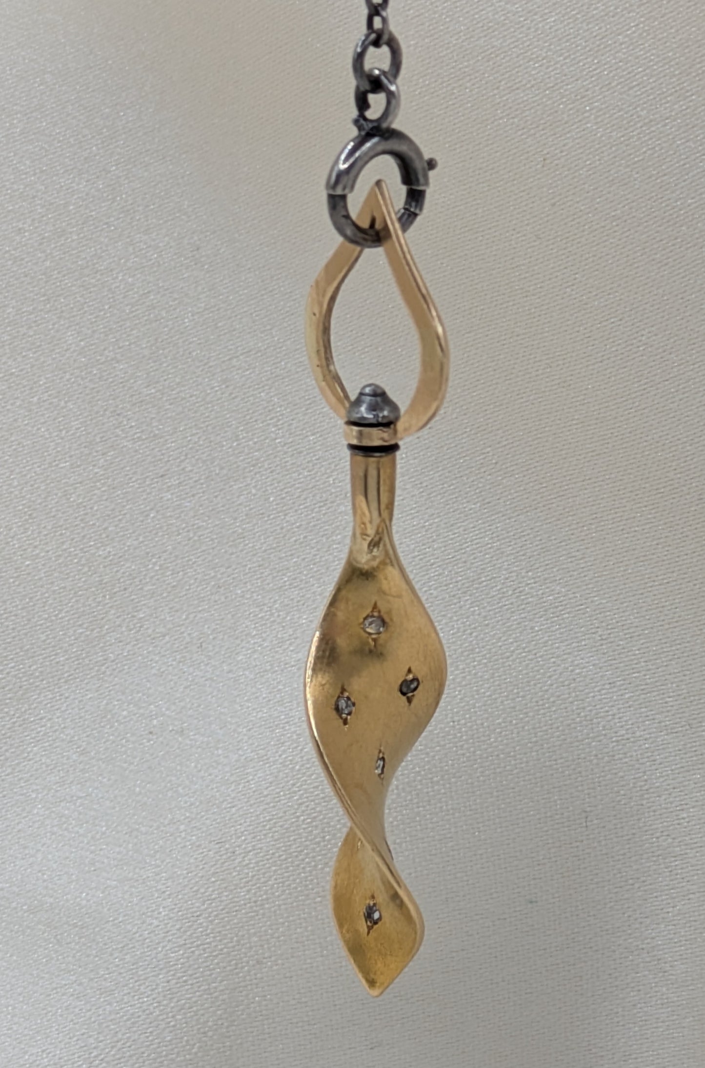 Fabulous and unique 18k French hatpin conversion Pendant with diamonds set Ajoure