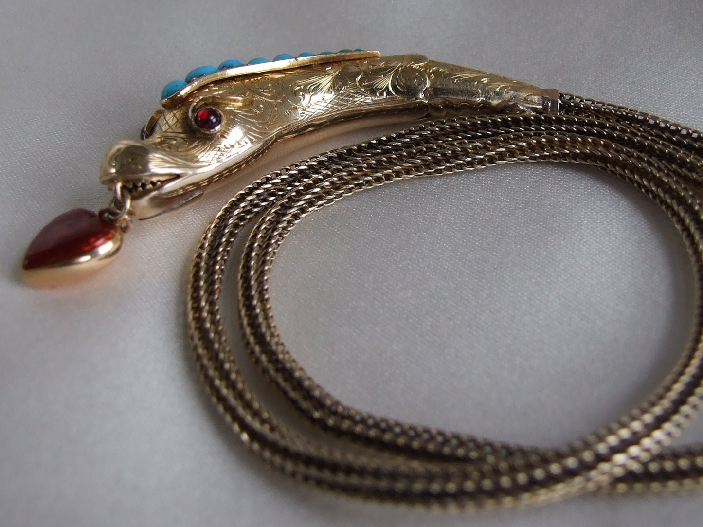 Victorian Turquoise Gold and Vermeil Snake Necklace